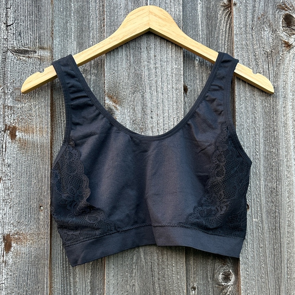 Chic Black Lace Trim Bralette NWOT